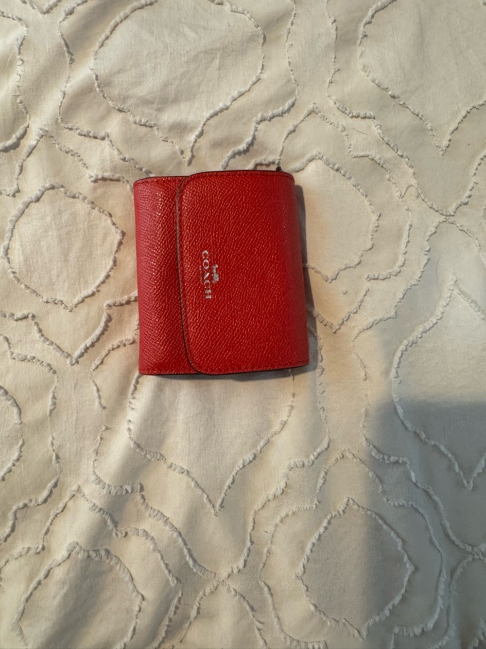 Coach Red Pebbled Leather Trifold Wallet